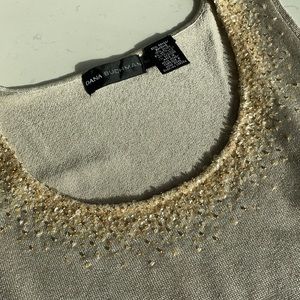 Scoop neck embellished neckline, metallic knit, sleeveless sweater. Size Small